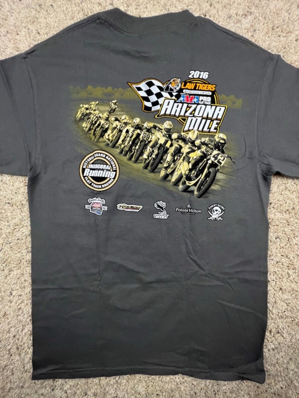Motorcycle Racing T Shirt Medium Gray Arizona Mile Law Tigers 2016 Short Sleeve